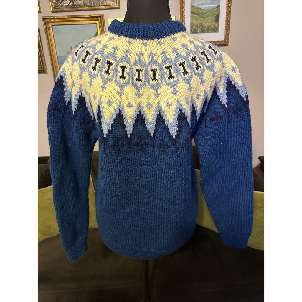 Vintage Turi Norway Hand Knit Wool Sweater Fair Isle Blue White Nordic Small?